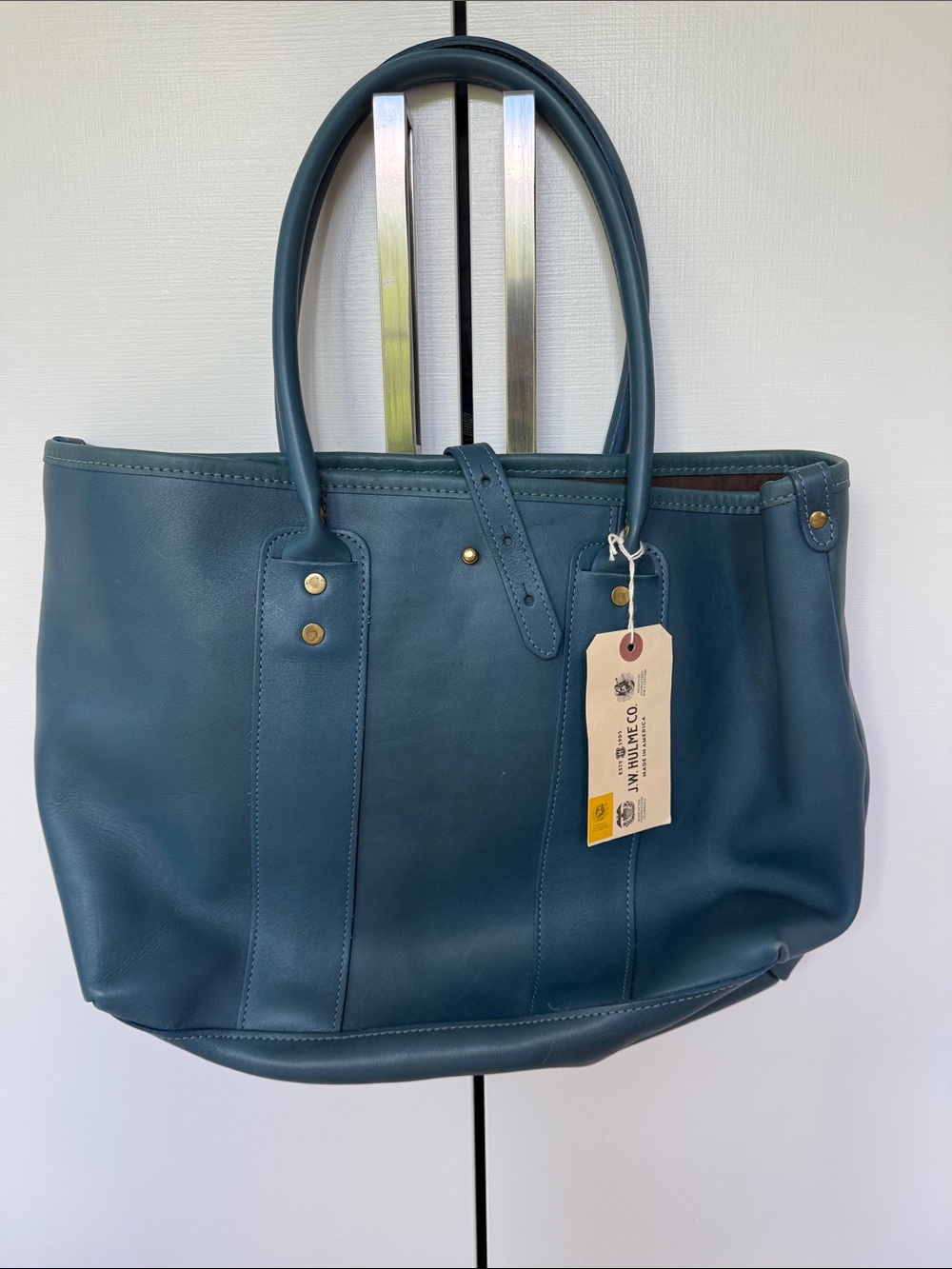 Women's Teal Leather Tote Bag with Double Handles